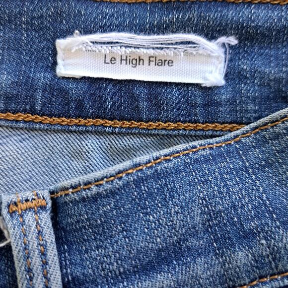 FRAME Le High Flare Jeans Size 29 Medium Wash Whiskering Raw Hem Stretchy - Picture 7 of 12